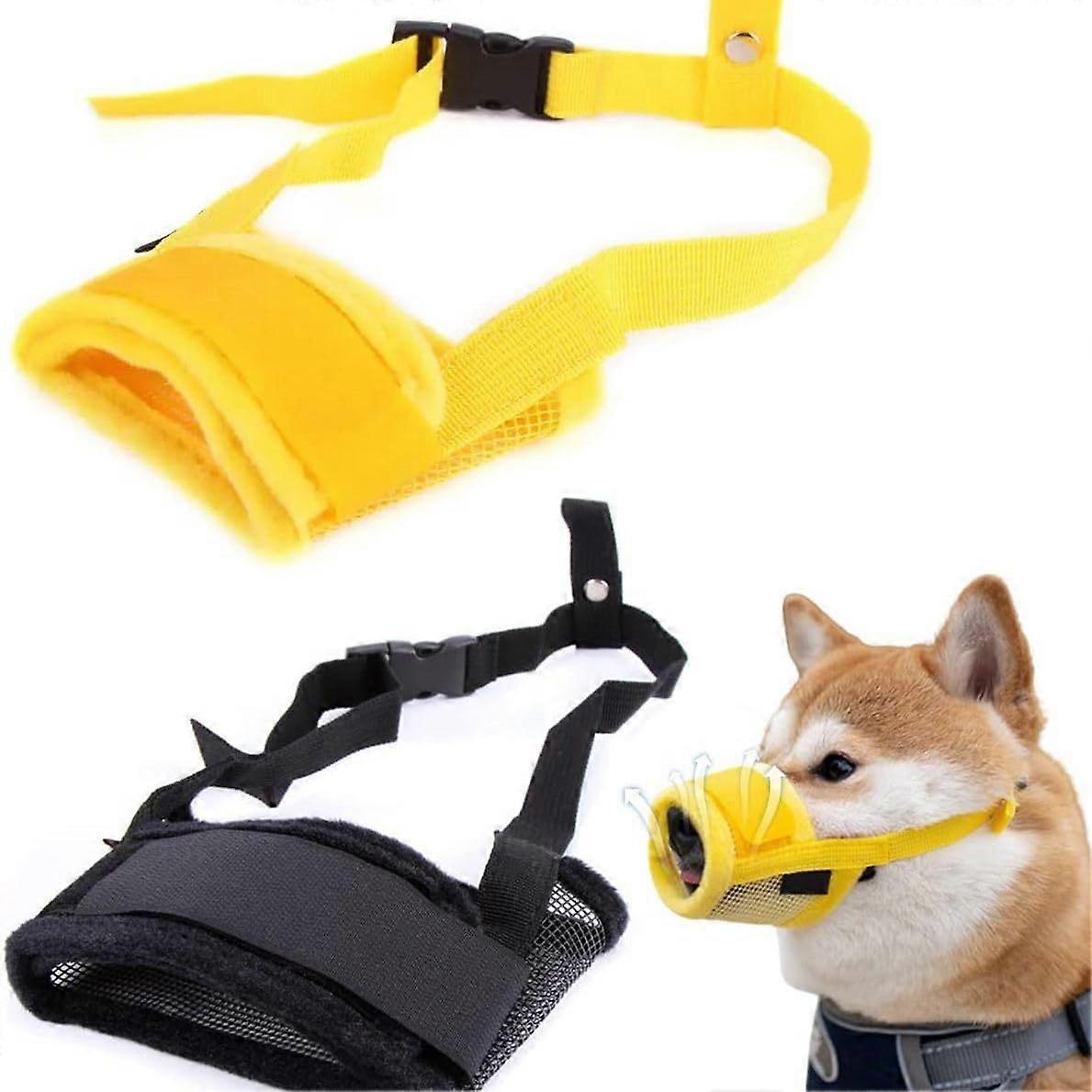 Adjustable Dog Muzzle for Training, Anti-Bark Mask with Drinking Hole, Yellow, Size 22-28 cm