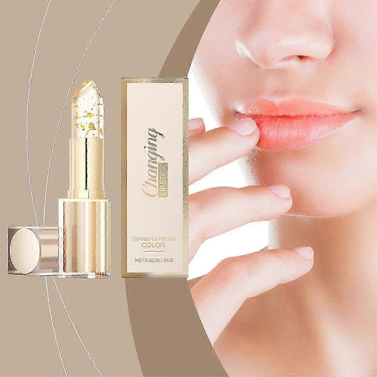 Transferproof Color Changing Lipstick with Gold Flakes - Moisturizing, Long-Lasting, Transparente Te