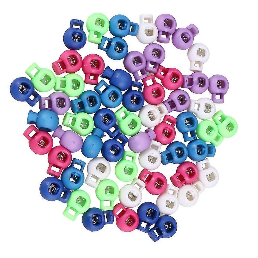 60PCS Spring Buckle Tightening Buckle Universal Backpack Mountaineering Bag Plastic Threading Buckle Cord Lock ( White + Emerald Green + Bright Red +