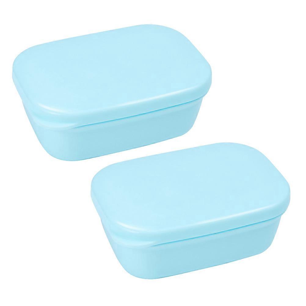 Modern Design Portable Soap Holder For Home Use And Outdoor Travel With Rectangular Shape In Sky-Blue 2Pcs
