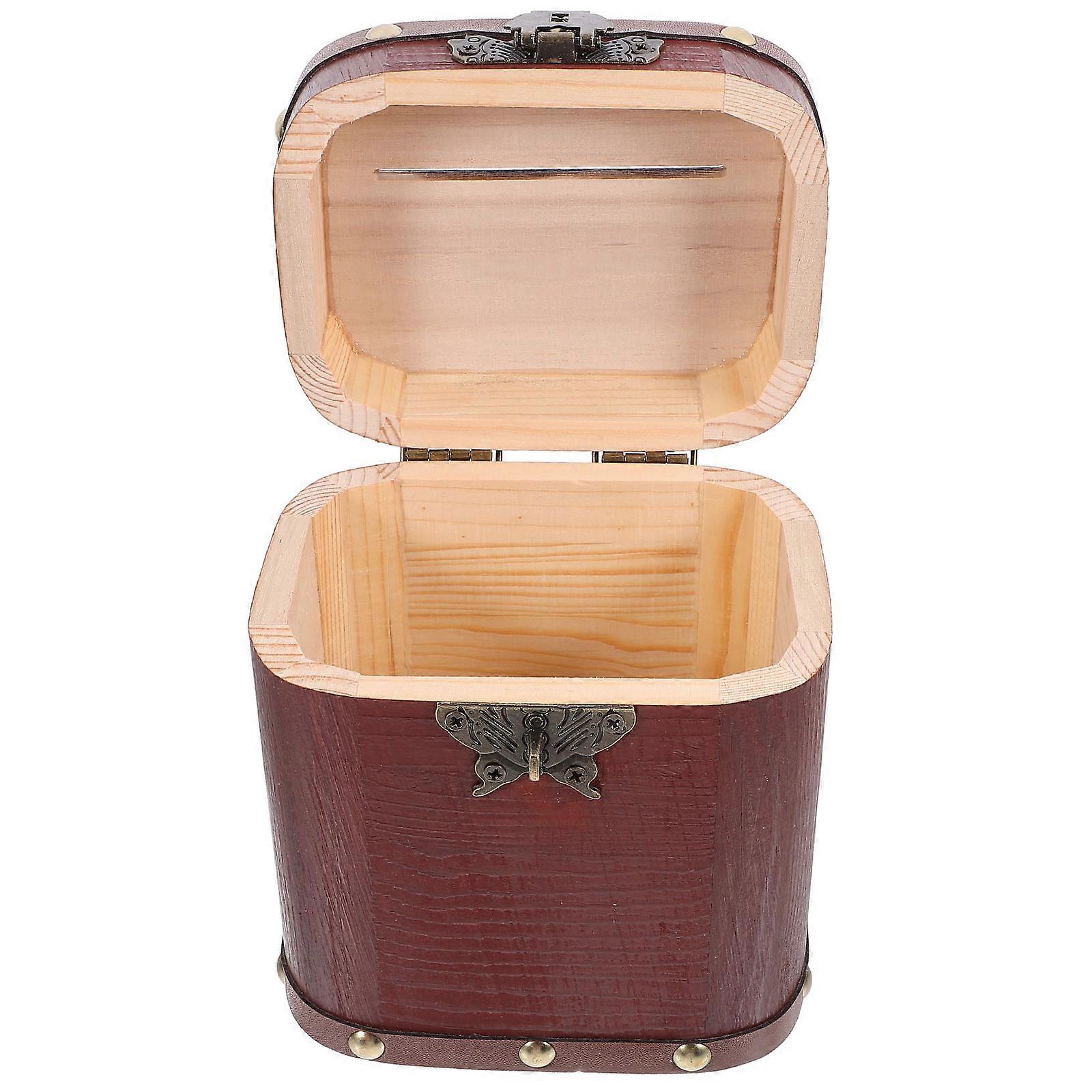 Retro Lockable Wooden Piggy Bank Storage Box for Coins, Jewelry & Keepsakes, Saving Container with Vintage Design