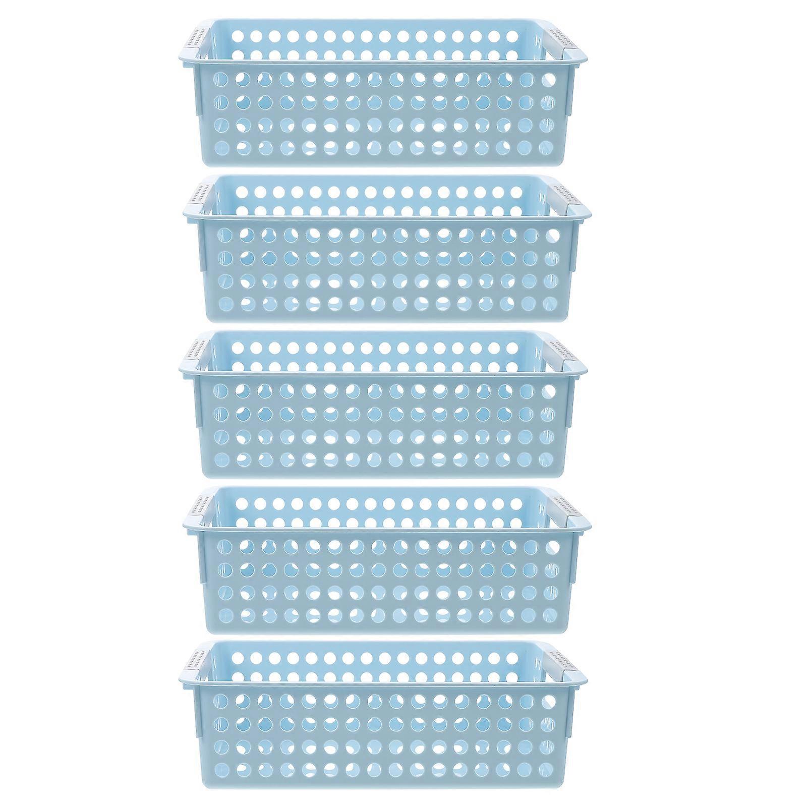 Blue Plastic Storage Baskets with Ventilated Design for Home Decor and Organization 5 Pieces