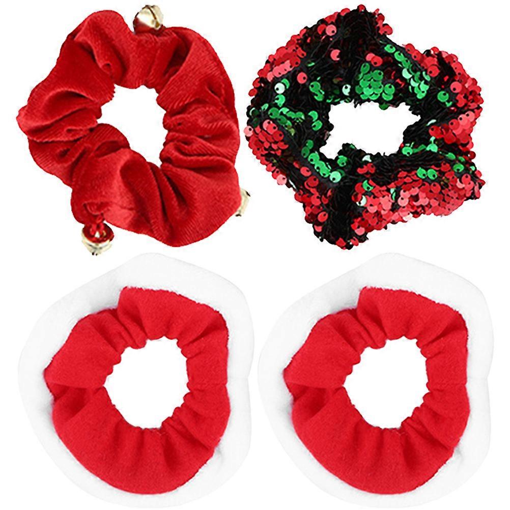 Christmas Hair Ties Colorful Hair Ropes For Women Elastic Design Red 4Pcs Suitable For Daily Life And Special Occasions