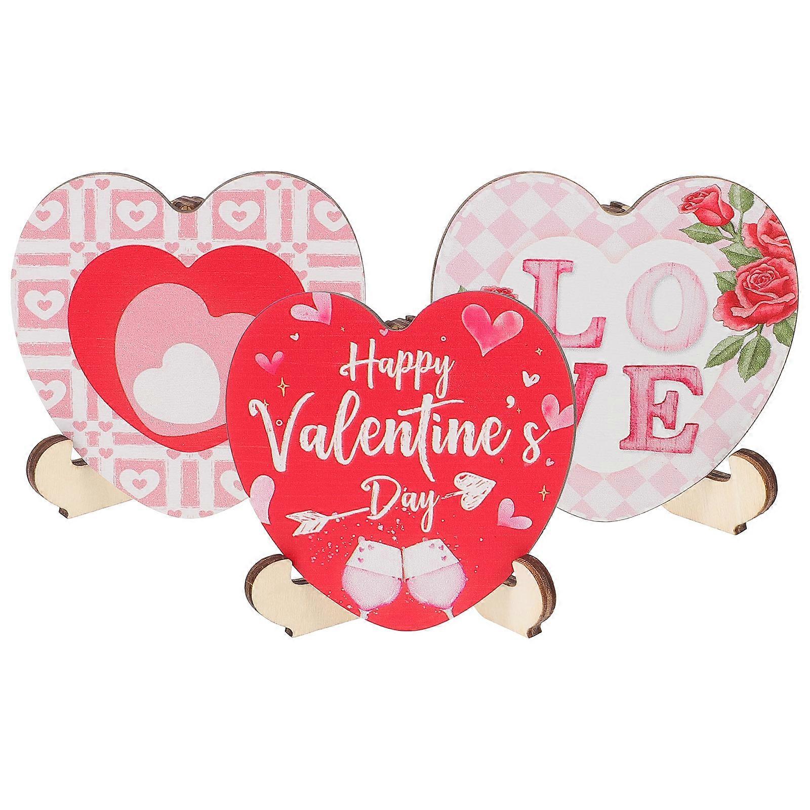 Valentine's Day Wooden Table Sign Heart-shaped Home Decoration Assorted Color Decorative 1 Set