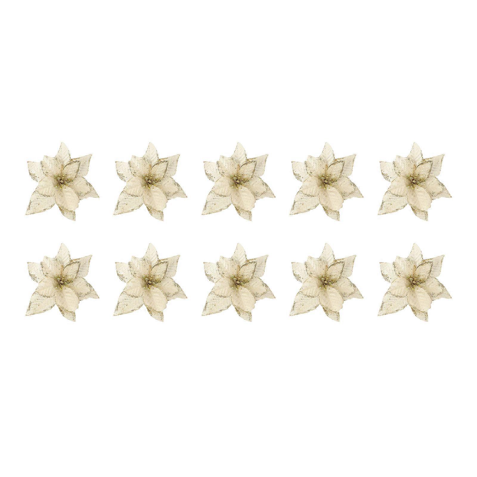 Artificial Flower Ornament For Christmas Tree Decoration In Golden Color With Round Shape And DIY Style - 10Set