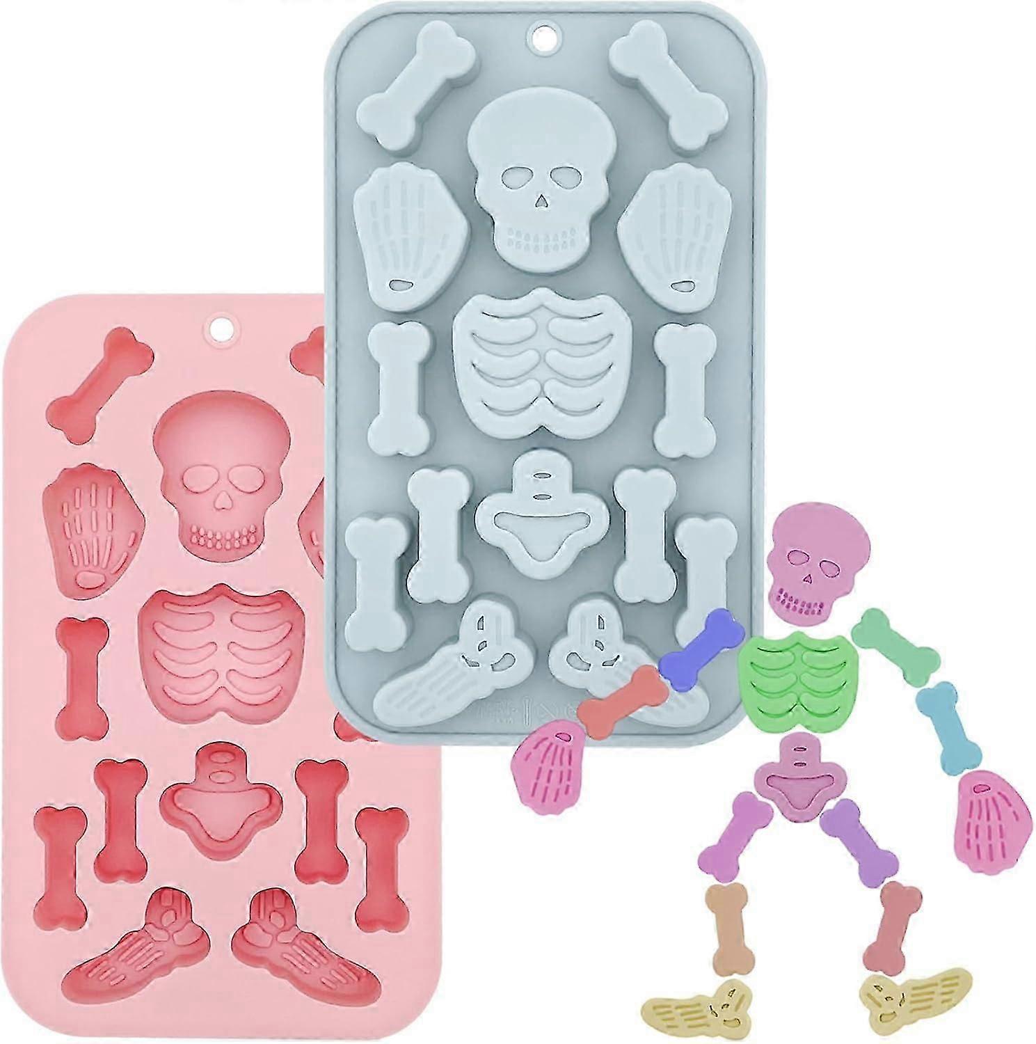 2Pcs Halloween Skull Skeleton Silicone Molds 3D Skull Chocolate Candy Baking Molds Skull ice Cube Molds Cake Pan Tray DIY Baking Tool for Sugar Craftz