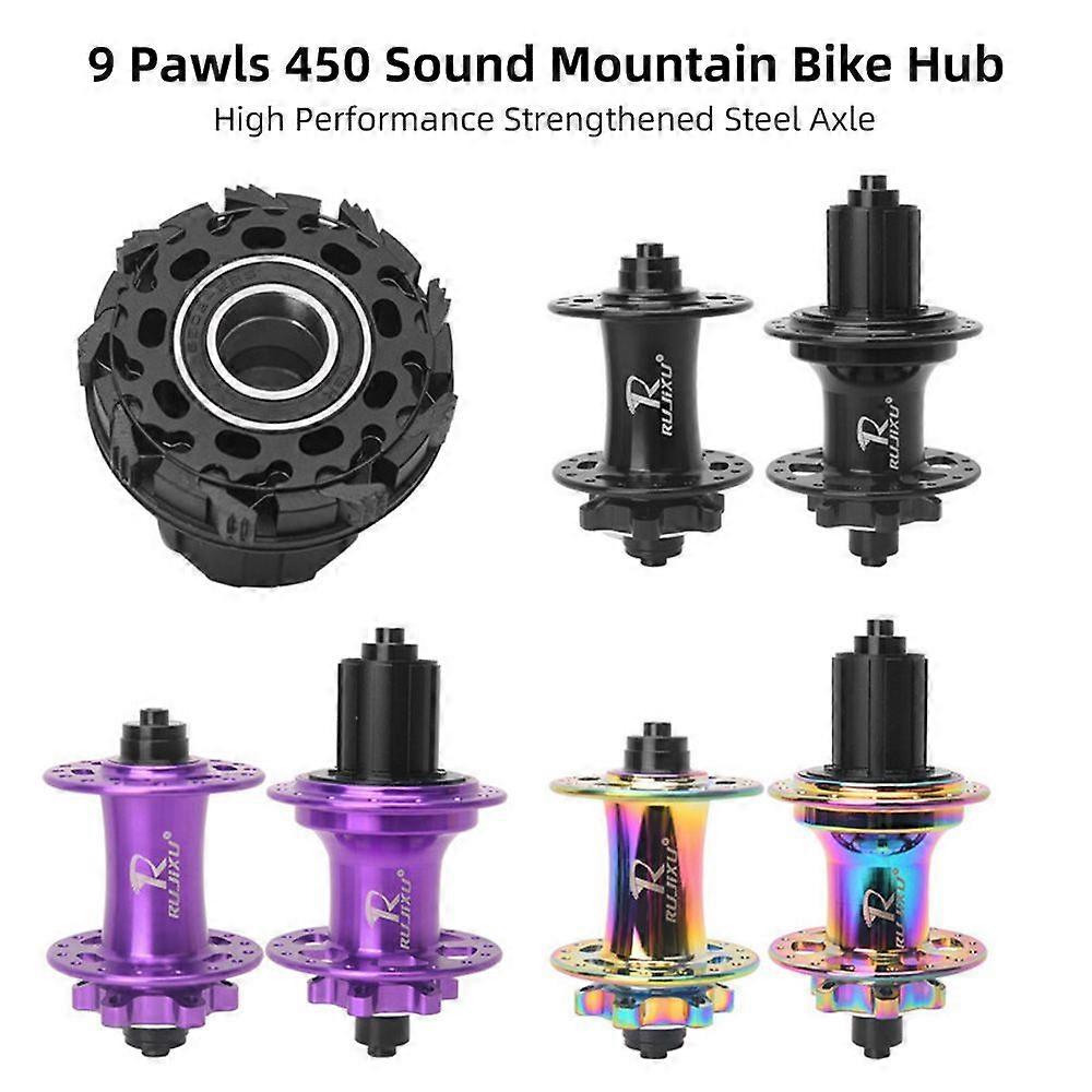 High-Performance 9-Pawl 450 Sound Mountain Bike Hub, 32-Hole Front 2 Rear 5 Bearing 6-Bolt Disc Brake Hub, Compatible with Shimano HG 8-12 Speed and S