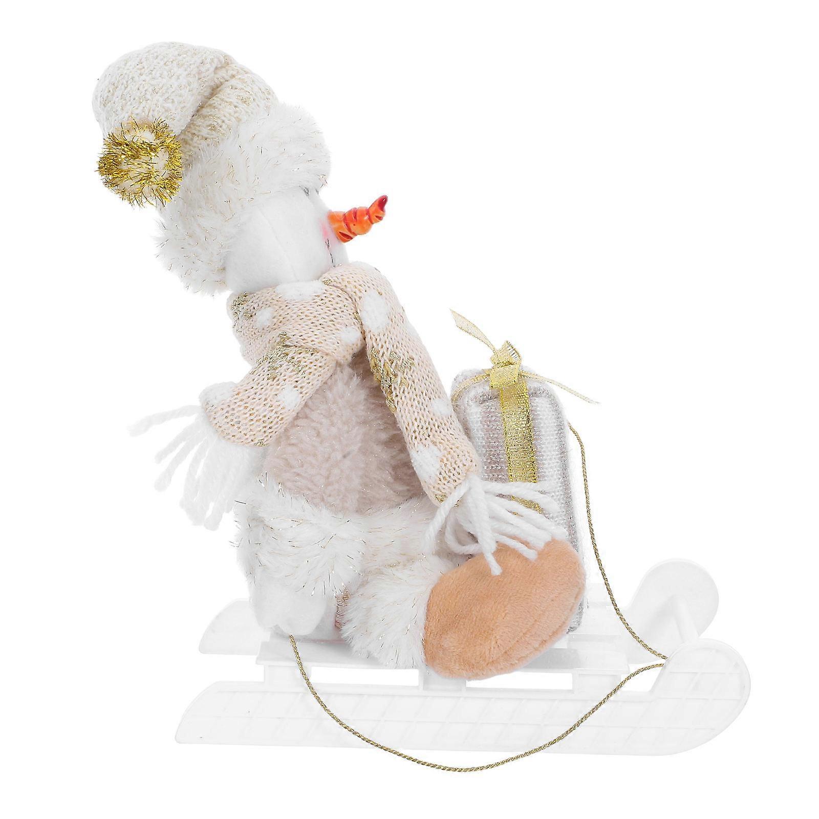 It sounds like you're describing a **Christmas snowman ornament or figurine**, possibly for tabletop or desktop display, often used as part of
