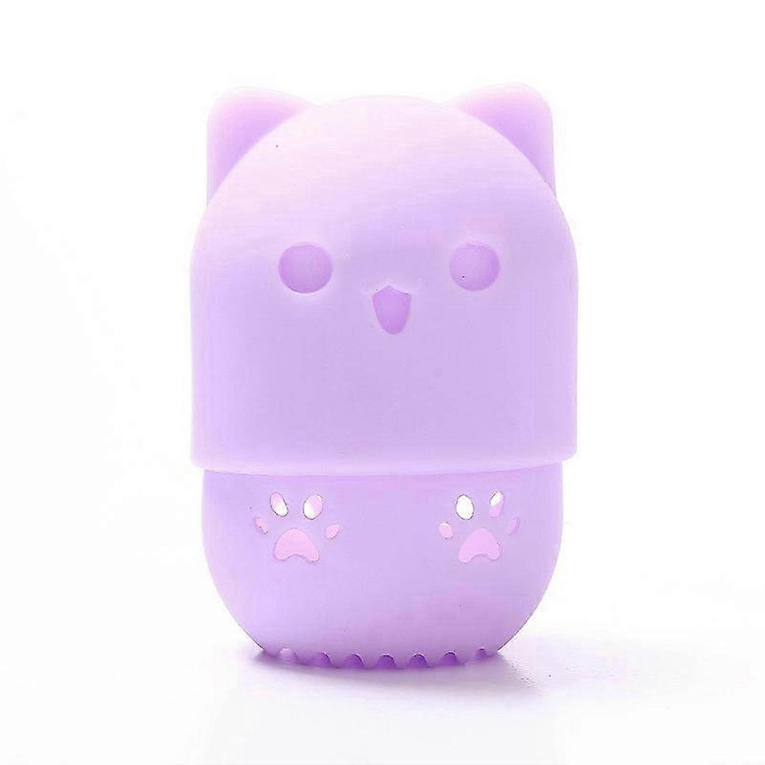 2個猫型シリカゲルスポンジホルダーメイク防塵パフホルダーパープル