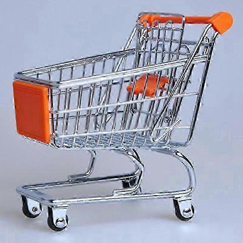 Creative small shopping cart, suitable for children's craft toys and storage, modern style iron material - orange
