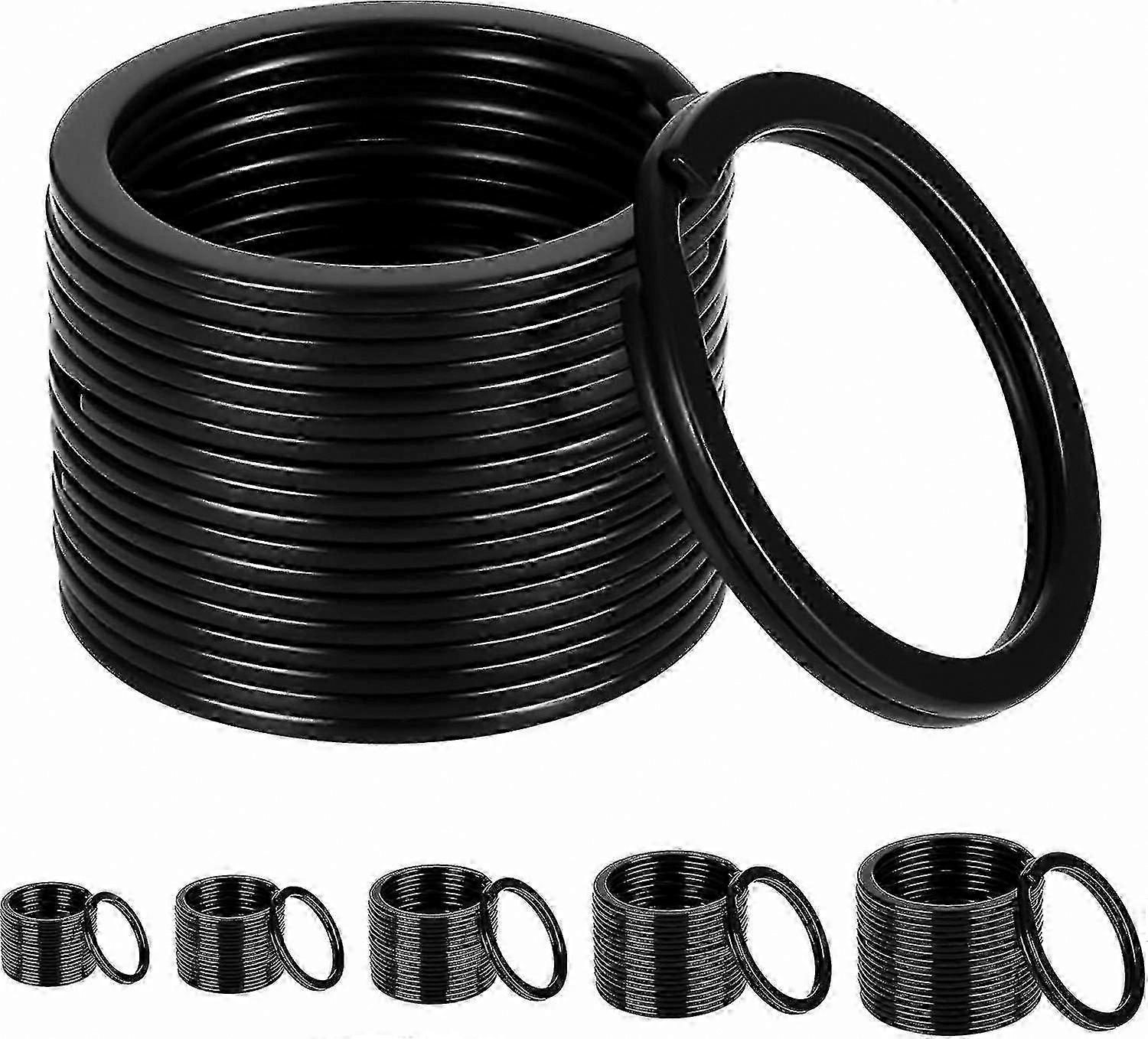 Round Split Key Rings, 50-Pack Metal Keychains for Keys, Durable Black Key Ring Hoops