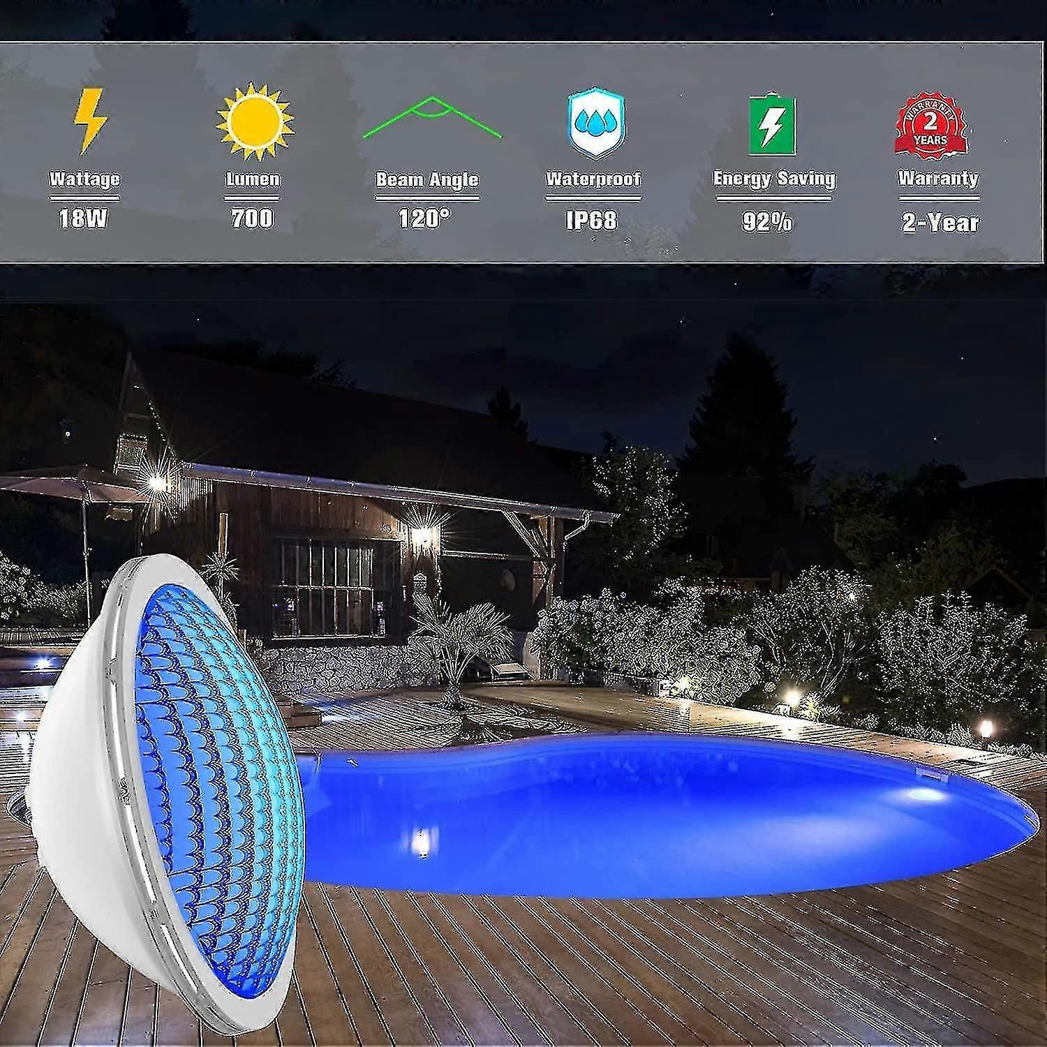 Pool Led Par56,18w Pool Projector Led Pool Lamps Pure Blue Submersible Lumire, 600lm, Beam Angle 120, Ip68 Tench, 12v Ac/dc