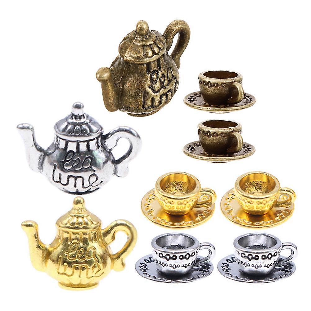 Metal Miniature Tea Cup Model for Decoration 3Sets Miniature Tea Cup Set