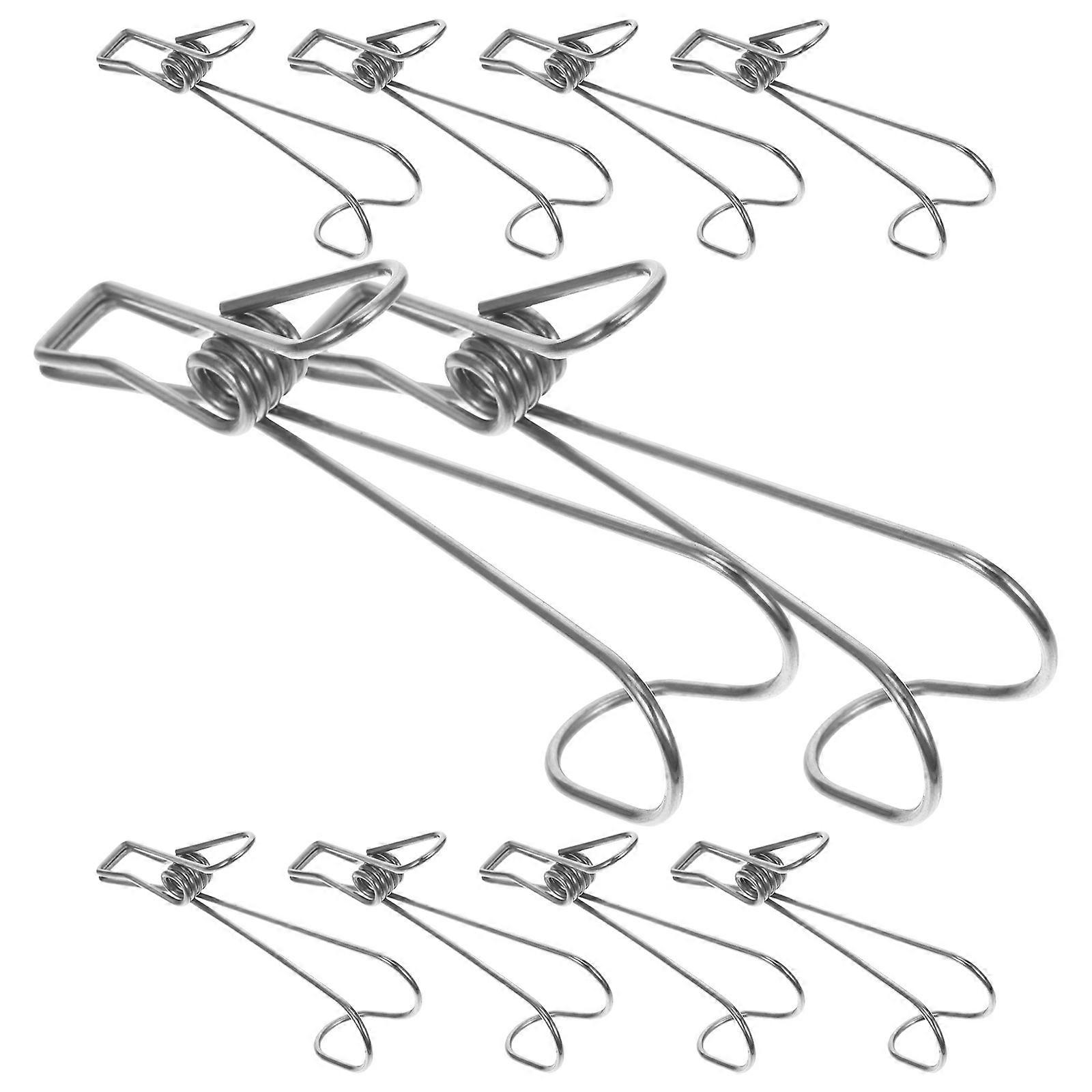 Multi-Functional Hook Clip 10Pcs Clothes Drying Bathroom Accessories Stainless Steel Silver Function for Home Organization