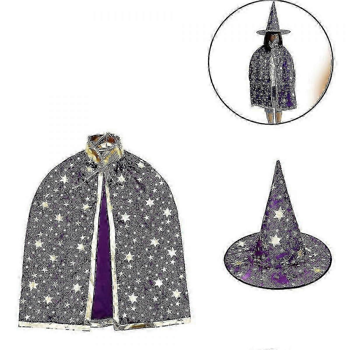 Halloween Costume Wizard Cape Witch Cloak With Hat, 80cmc