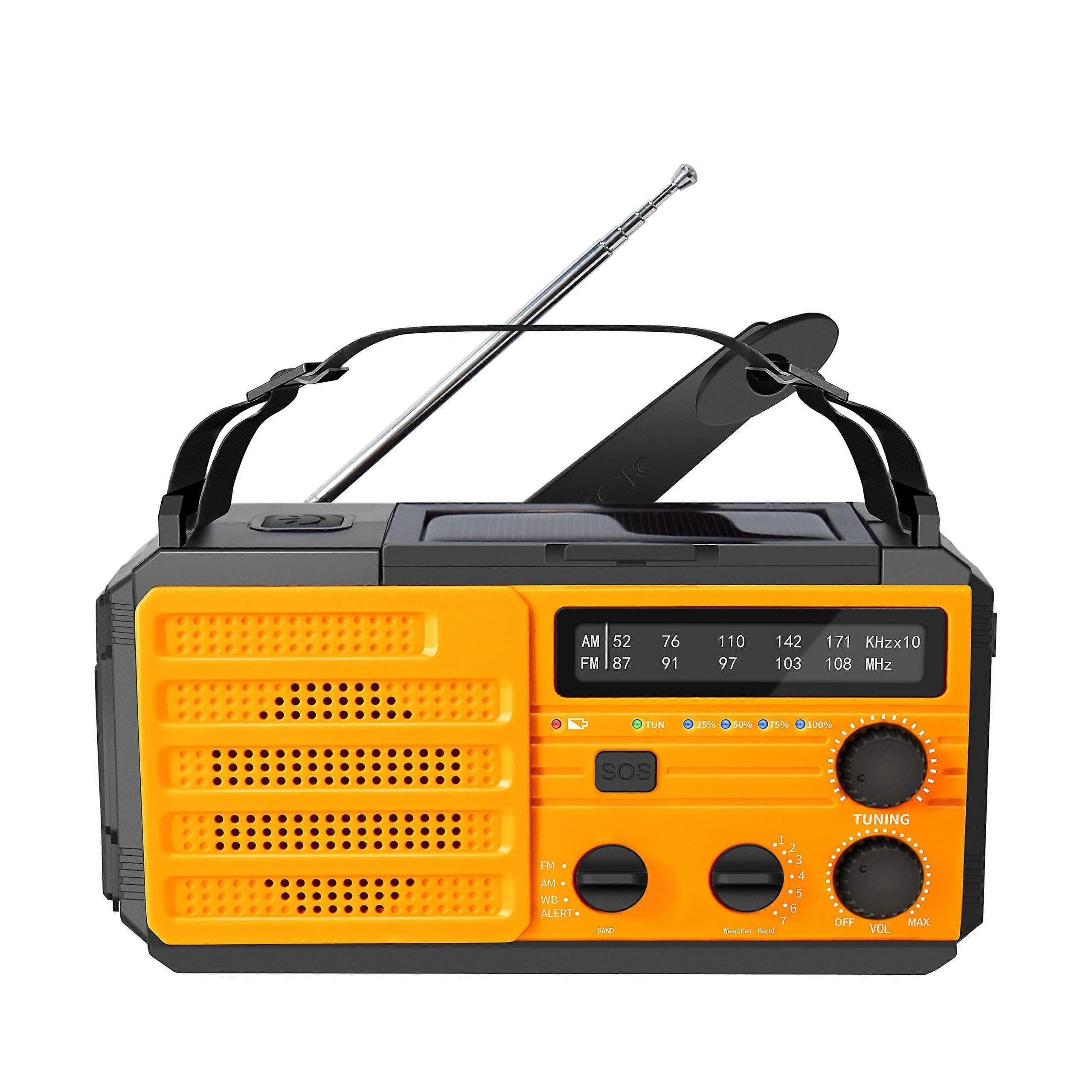 Voyager V3 Emergency Radio AM/FM NOAA Weather Alert 4-Way Powered Solar Crank LED Lamp USB 4000 mAh Phone Charger Yellow