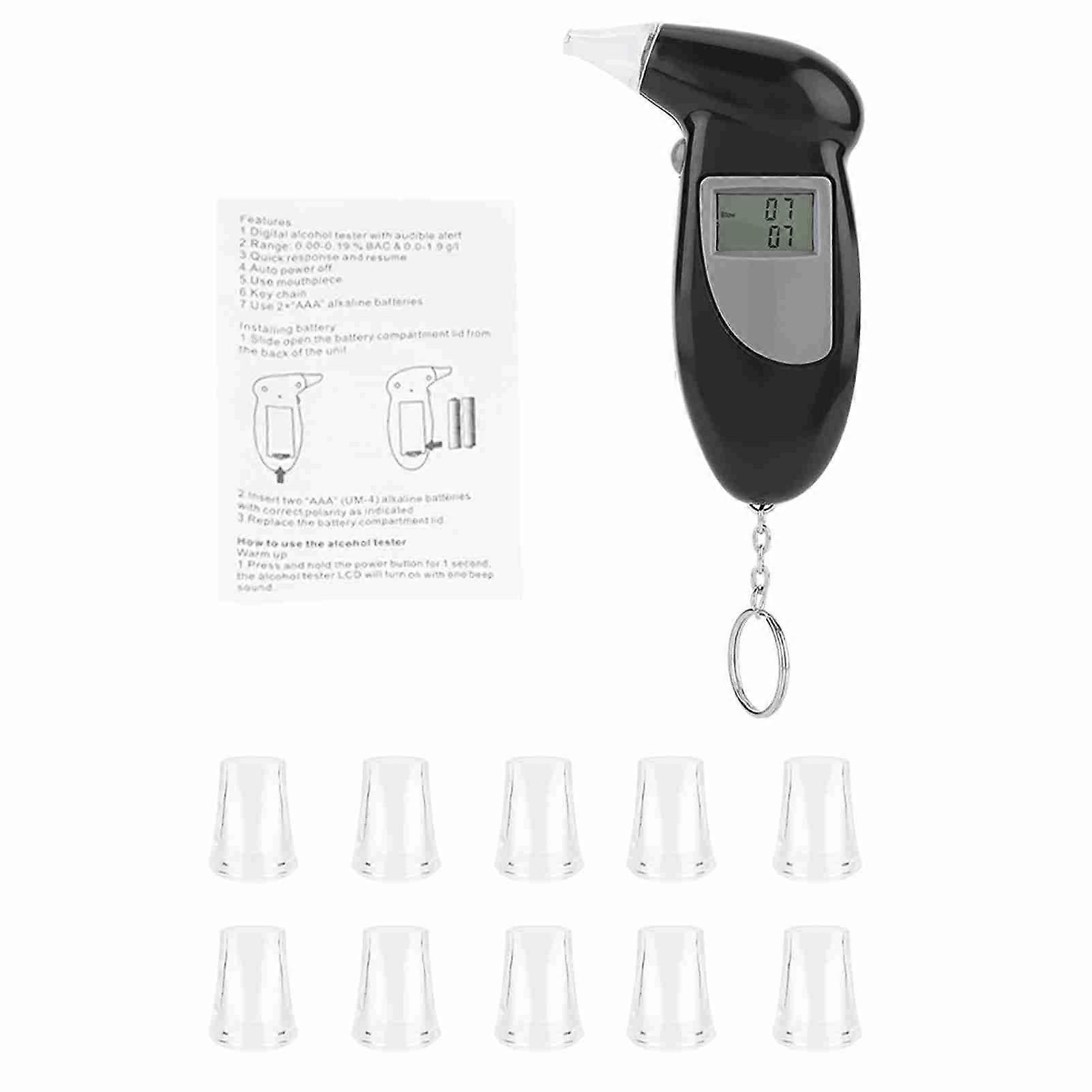 Digital LCD Screen Alcohol Breath Tester Portable Keychain Breath Analyzer 10pcs Mouthpiece