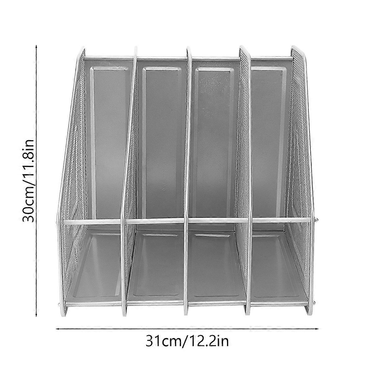 Document Organizer Silver Mesh Metal 4 Compartment Folder Organizer