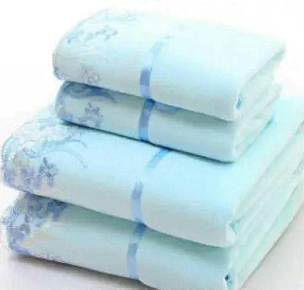 Microfiber Towel Set Elegant Embroidered Solid Color 2Piece Bath And Face Towels, QuickDry, 34x75cm And 70x140cm