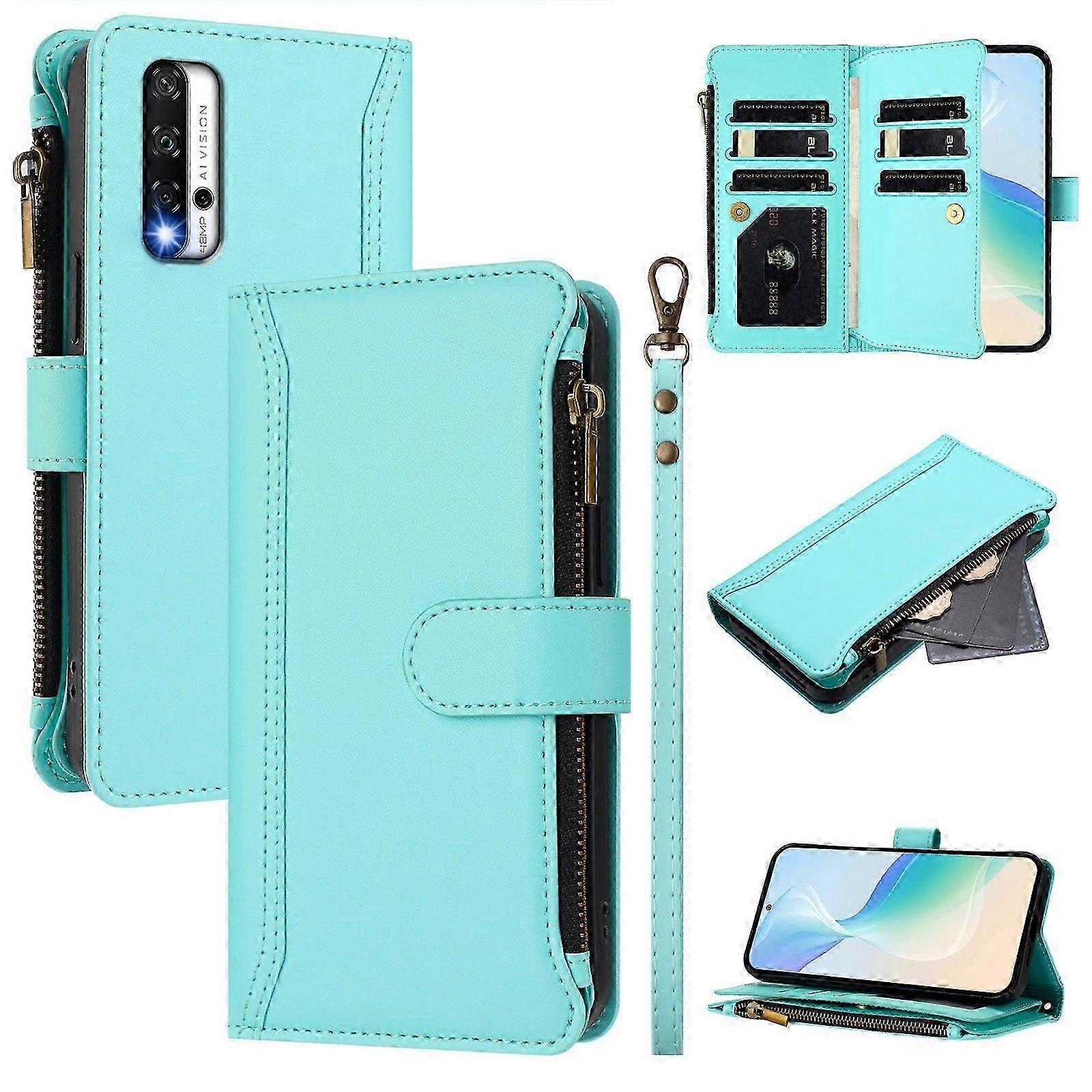 Case for Huawei Nova 5T 4G Premium Leather Zipper Pocket Wallet Phone Case with 9 Card Slots and Detachable Wrist Strap 2025