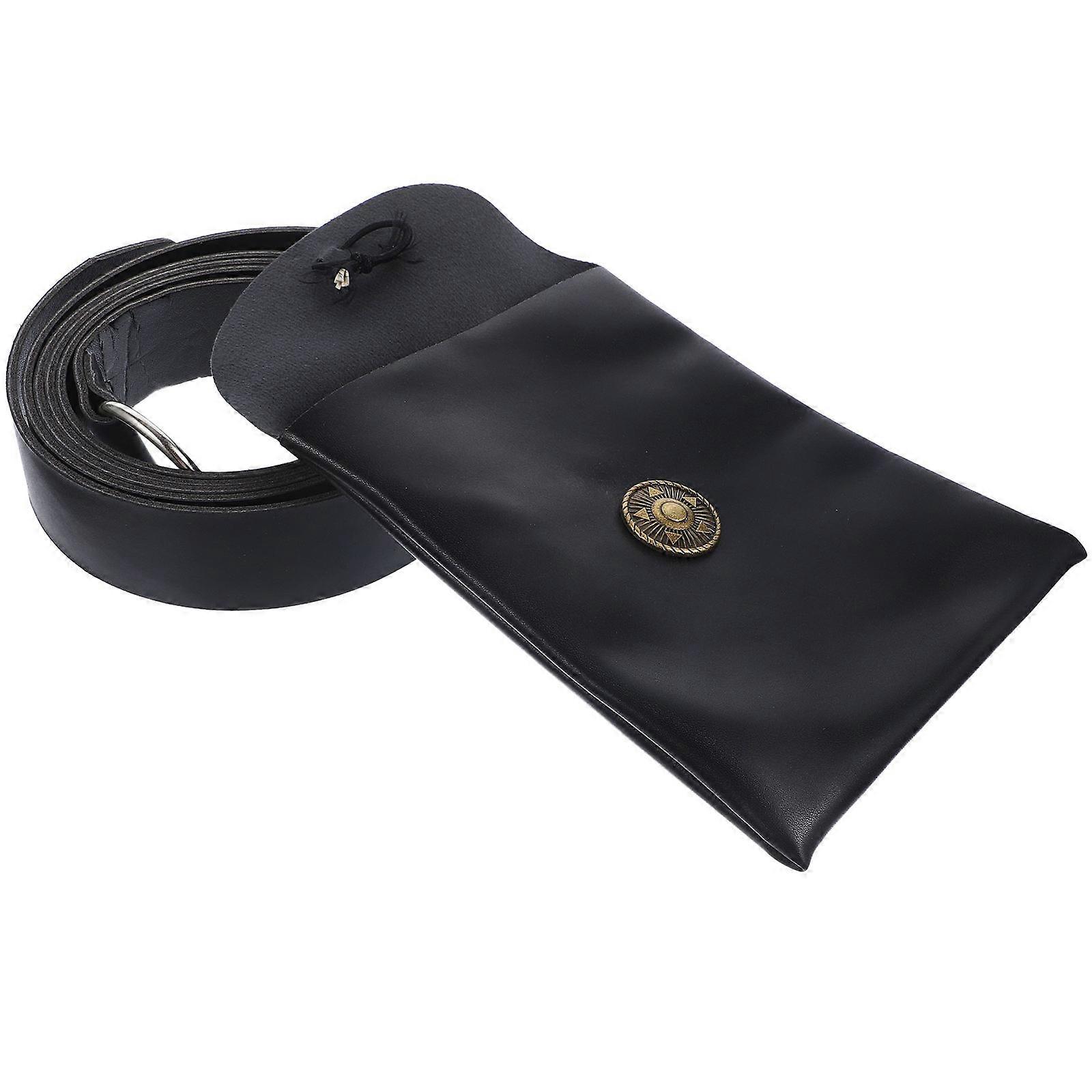 Medieval Faux Pouch Waist Bag for Storage 1Set Black PU
