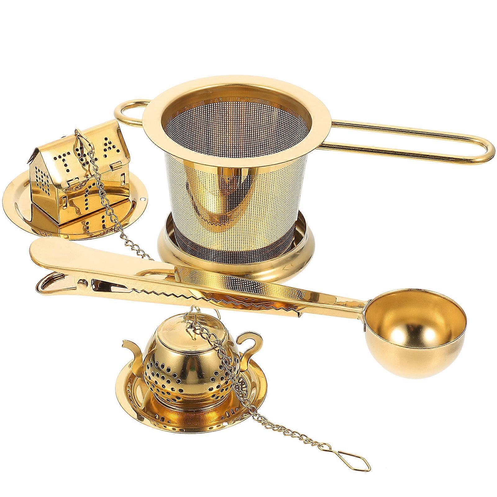 4 Sets Tea Infuser Baskets Golden Tea Filtration Tools For Tea Enthusiasts 17.80X4.00X2.50cm Tea Dregs Isolation