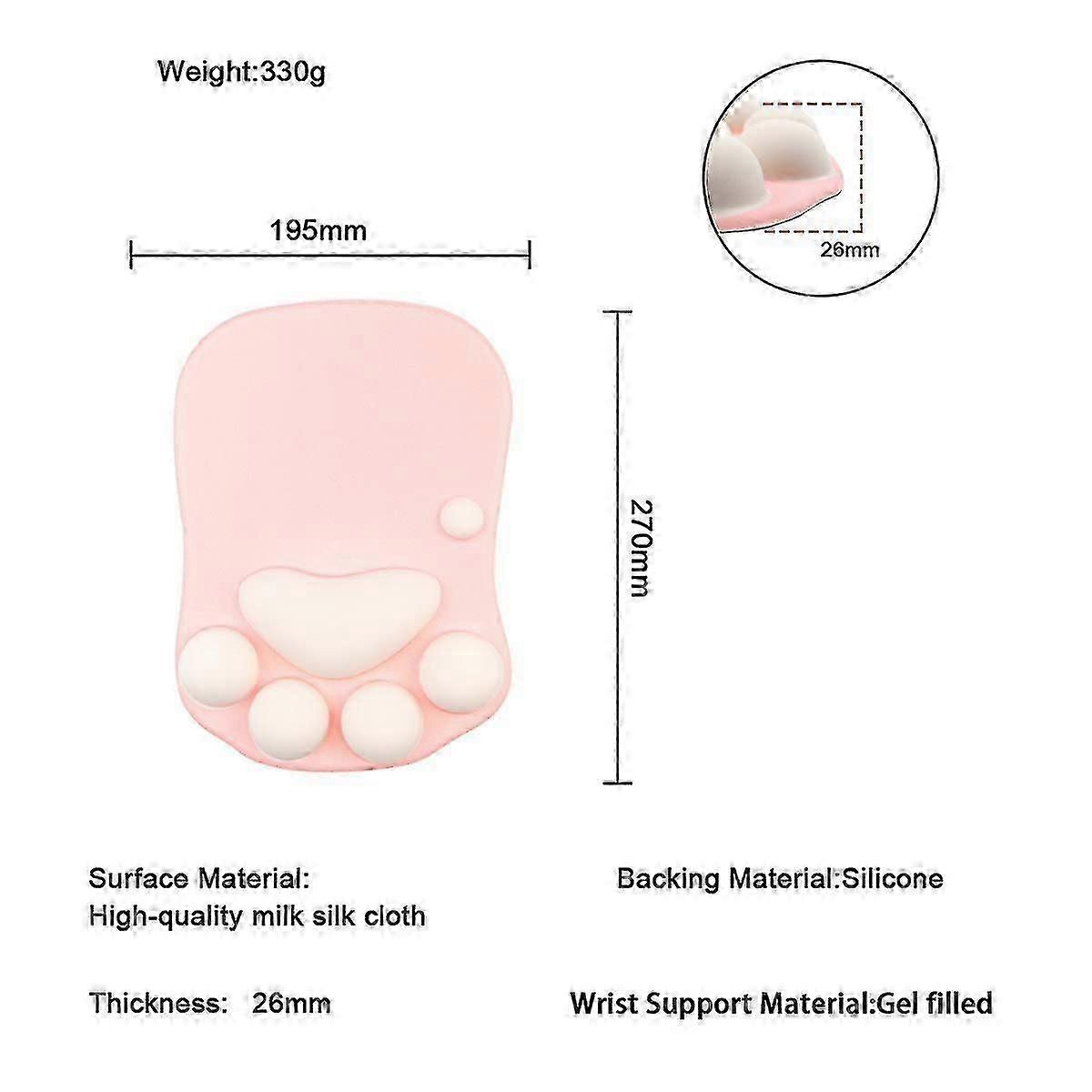 Tapis de souris Cat Paw, tapis de souris ergonomique en gel antidérapant avec repose-poignet gris clair