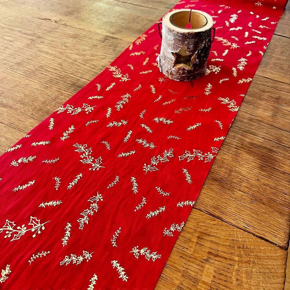 Red and Gold Chiffon Holly Leaves Table Runner 28cmx3m