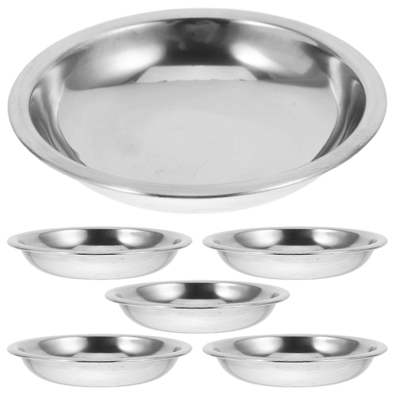 6Pcs Mini Stainless Steel Saucers Round Appetizer Plates Stable Structure Silver For Storage