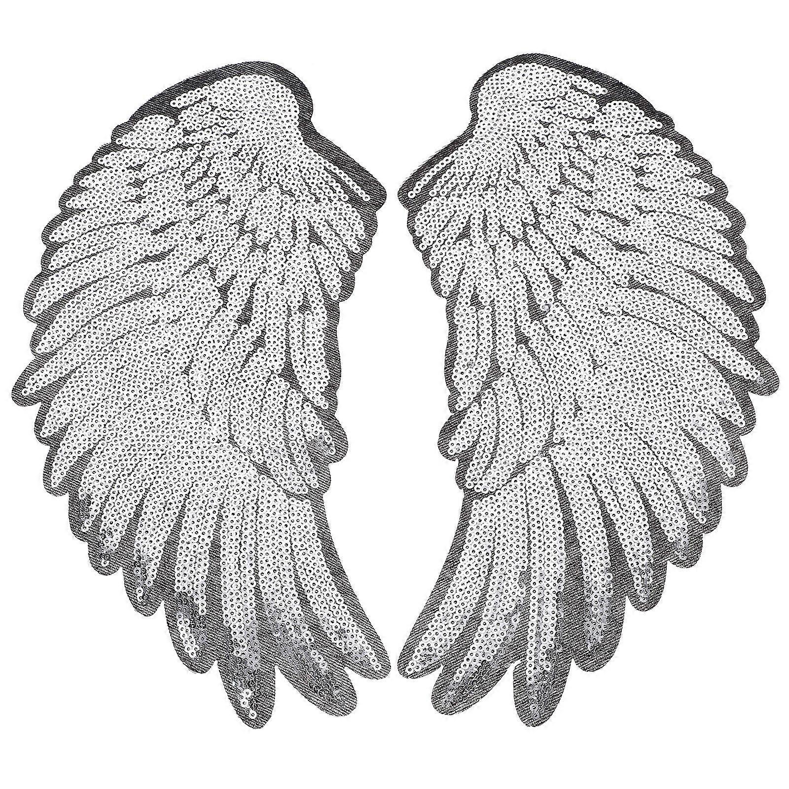 Wings Patches Silver Embroidered Sequin Wings Patches for Clothes Sewing 3Pairs