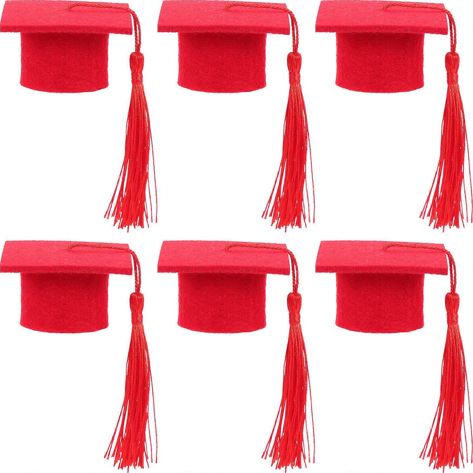 Mini Graduation Hat Bottle Cover Caps for Decoration 6Pcs Red