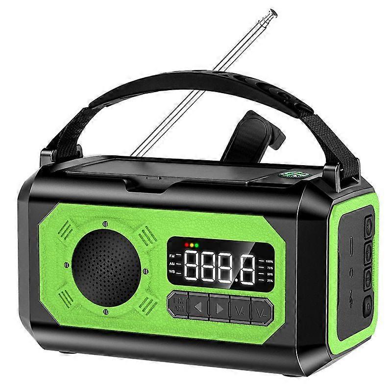 Portable Emergency Hand Crank Radio 12000mAh, AM/FM/NOAA Weather Alert, Type-C Charging Green