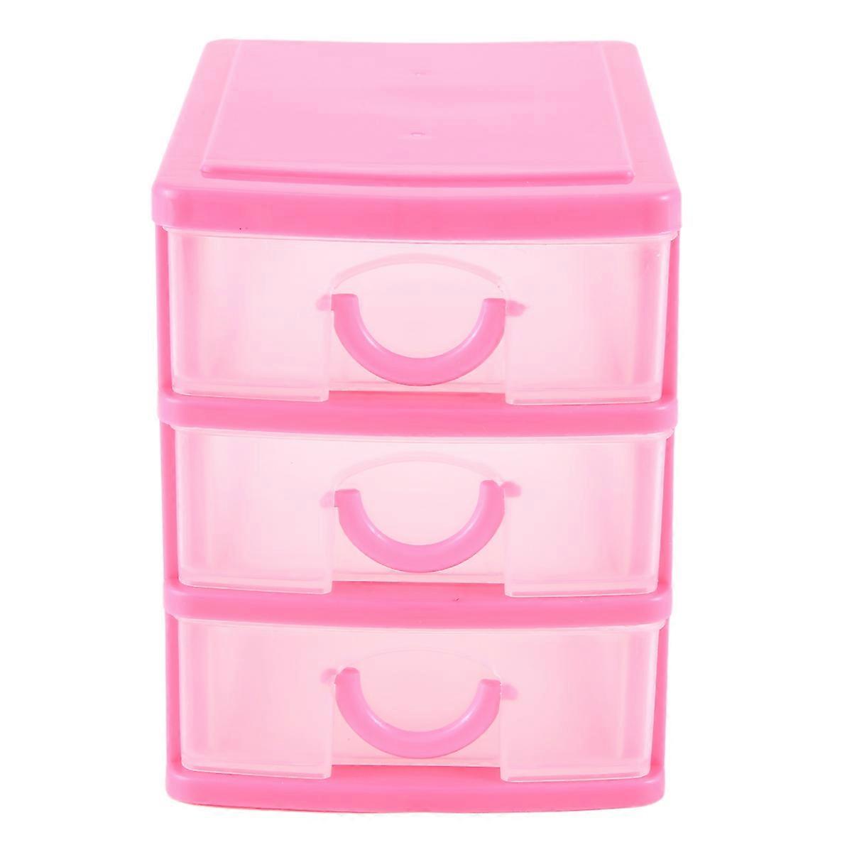 Mini translucent Drawer type plastic Storage Box（rose red 3 Layers）