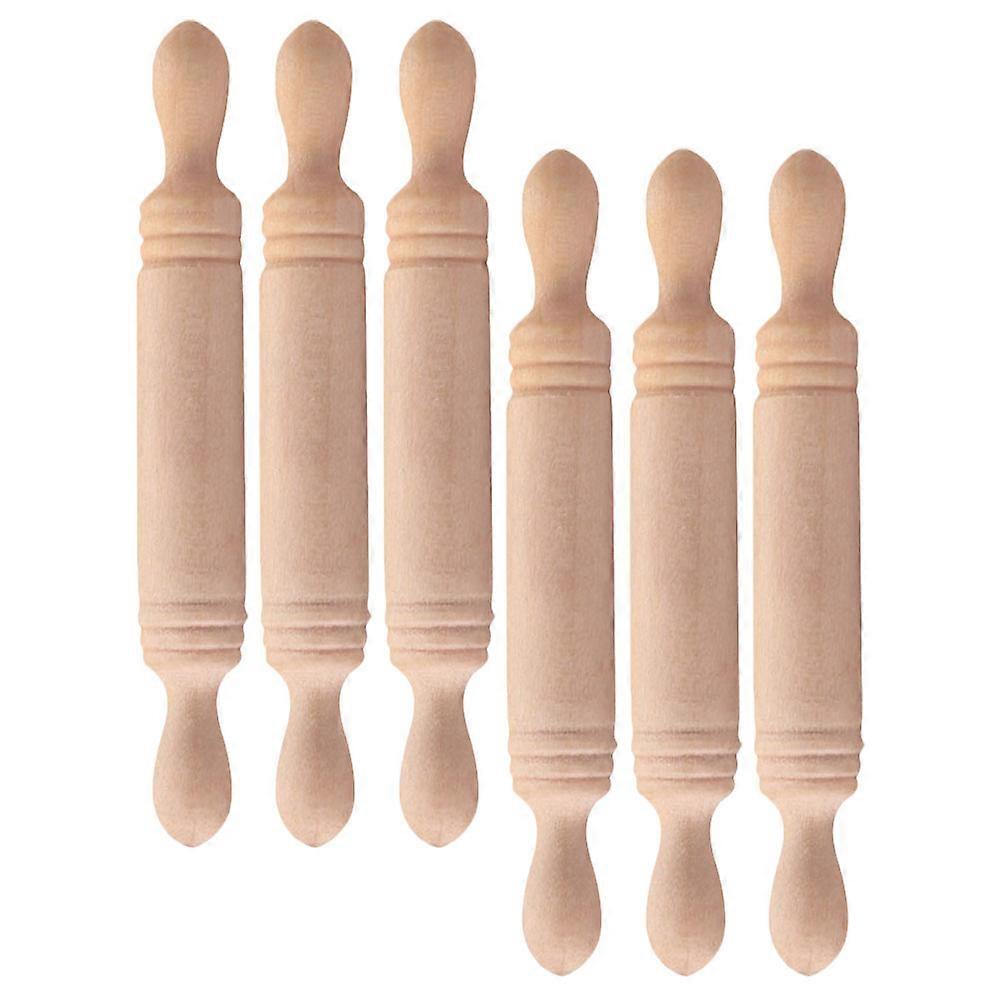 Tiny Rolling Pin Set For Dollhouse Building And Photography Props In Khaki Color Made Of Durable Wood With 6Pcs