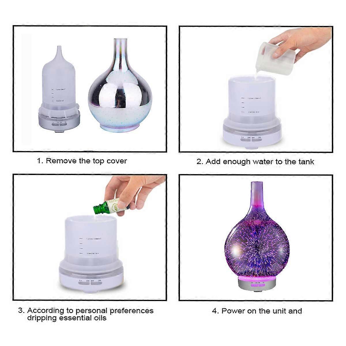 Aroma Diffuser 3Pcs 120ML Vase Shape Humidification Device For Home Decoration With Silver Color And Plug