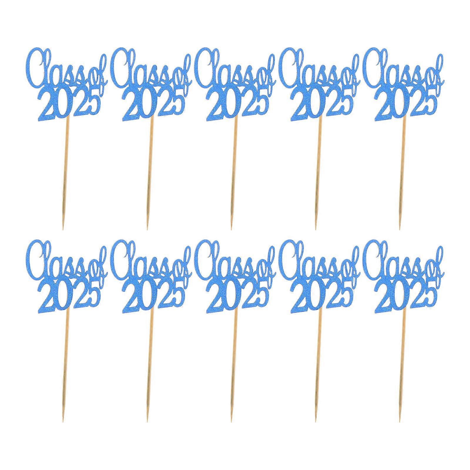 Graduation Season Cake Insertion Rectangle Shape Bamboo Material Congrats Grad Decorations 10Set