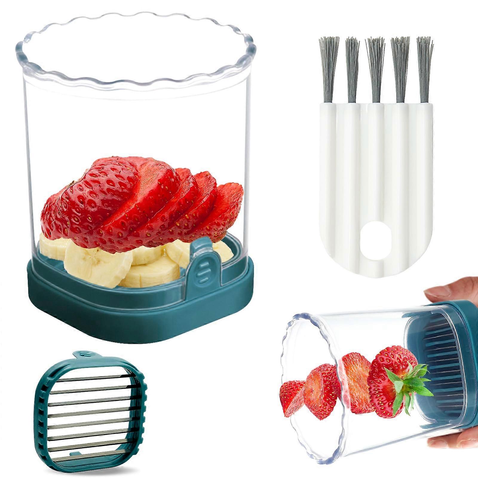 Fruit & Veggie Slicer Cup - Quick Slice Strawberries, Eggs, Bananas & More, Portable, Dark Green