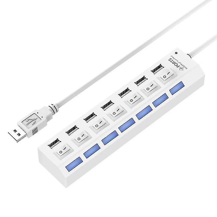 Computer Accessory Sets 7 Ports Usb Hub 2.0 Usb Splitter High Speed 480mbps With On/off Switch 7 Led White