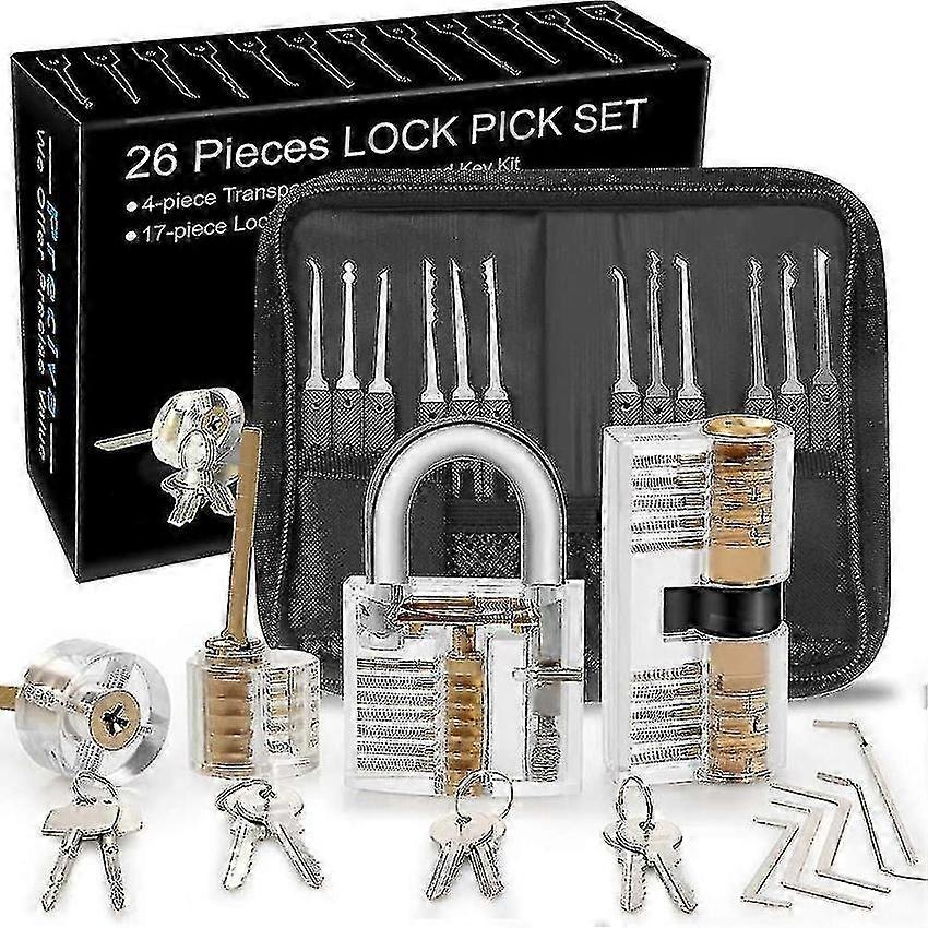 Lock Picking Kit 26 Piece with 4 Clear Practice Locks