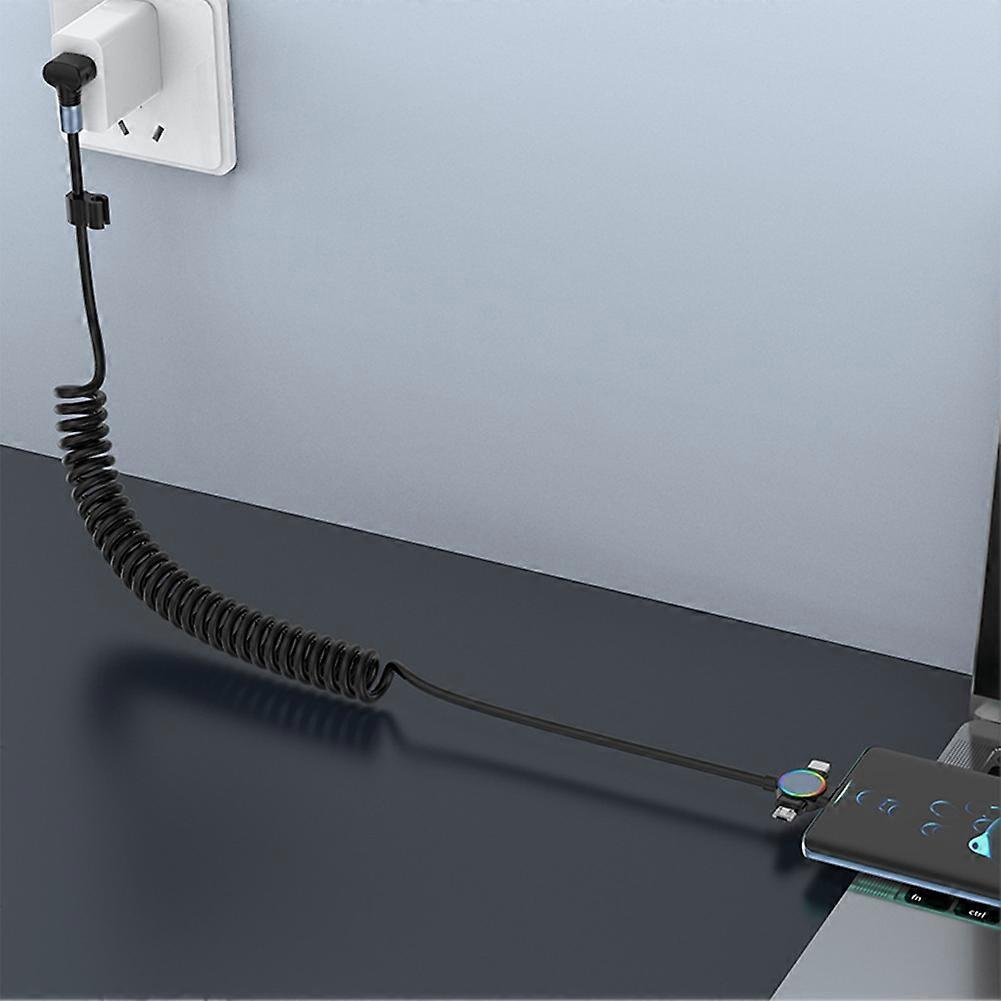 3 in 1 Spring USB Charge Cable RGB 6A Type C Micro-USB Fast Charging Data Cable A