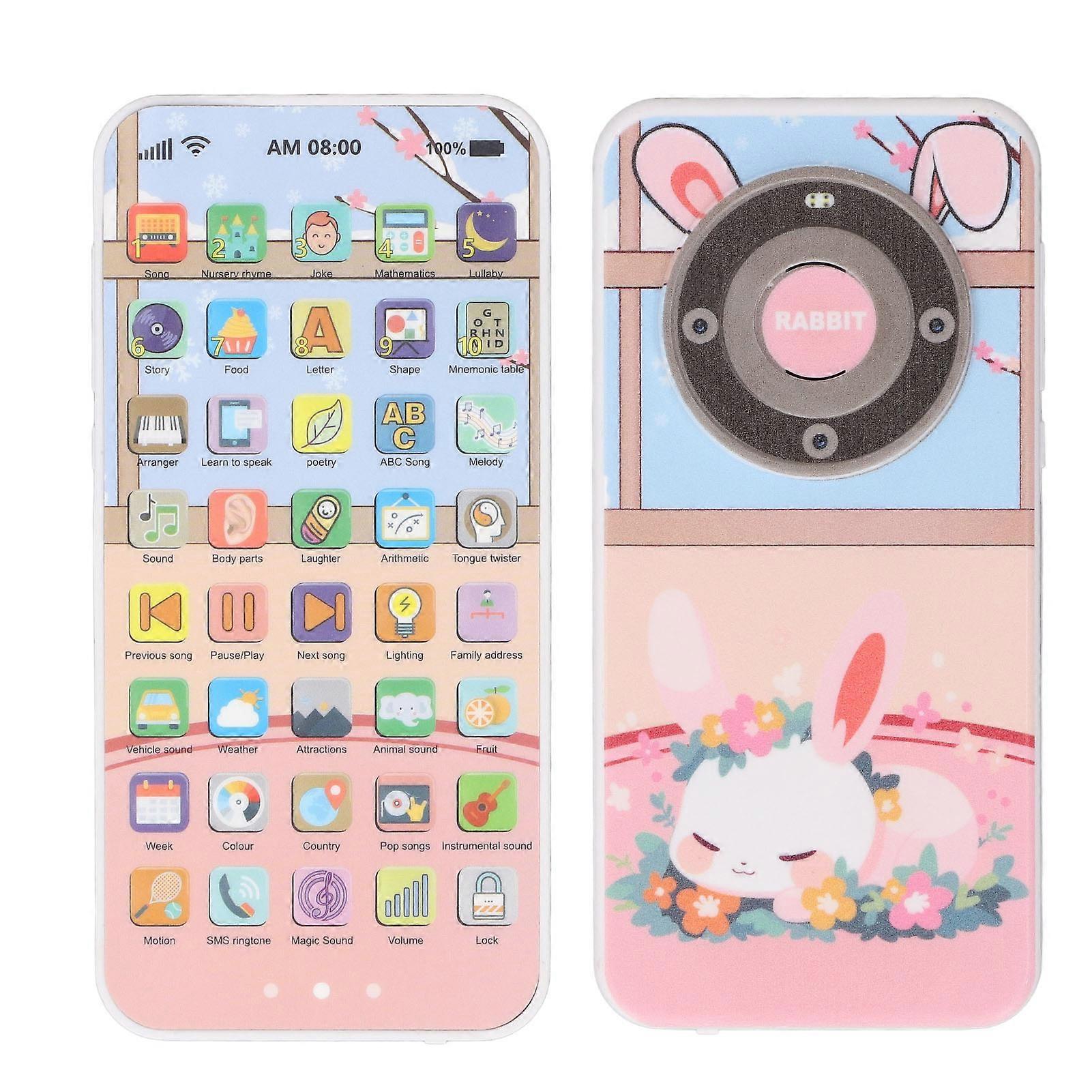 Touchscreen Early Education Phone 40 Buttons Multifunctional Rechargeable Simulated Baby Toy Phone Interactive Phone Toy for Children Pink Rabbit 