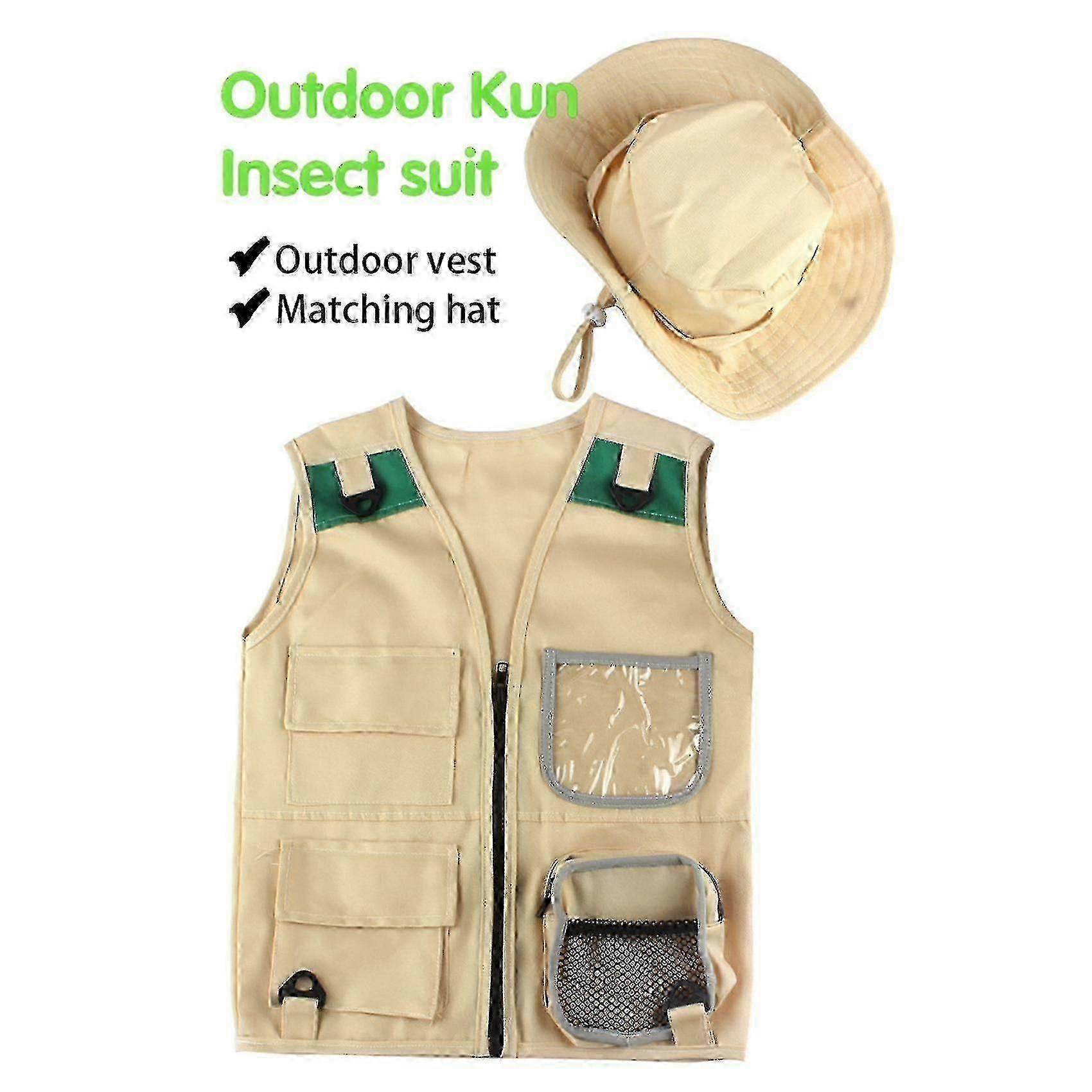 كيت في الهواء الطلق، وسترة الكاكي طفل صغير وقبعة مريحة ودائمة مستكشف زي دور لعب لعبة