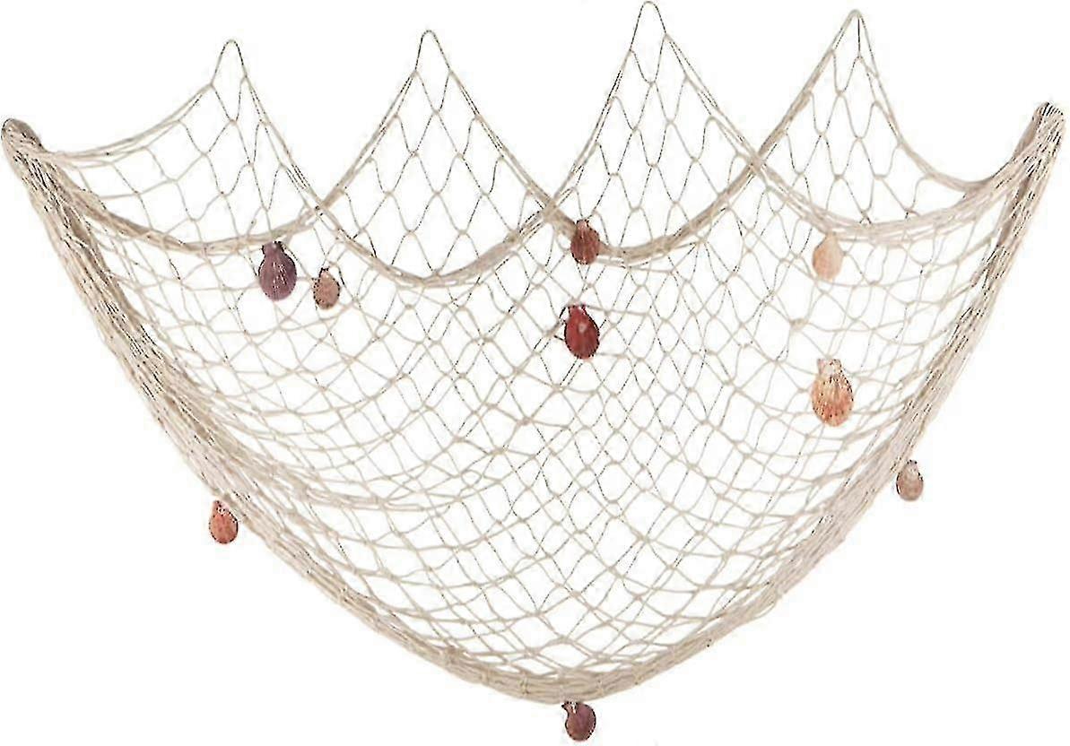 200cm x 150cmシェル付き漁網パーティーホームリビングルームベッドルーム地中海スタイルの装飾壁の装飾(ホワイト)ビーチテーマ装飾