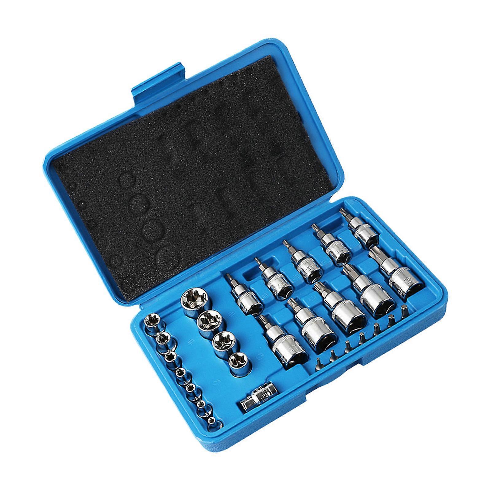 29pc Professional Socket Wrench Set 1/4" 3/8" 1/2" Drive Auto Motorcycle Repair Steel Tool Suitable for Mechanic and DIY Multicolor