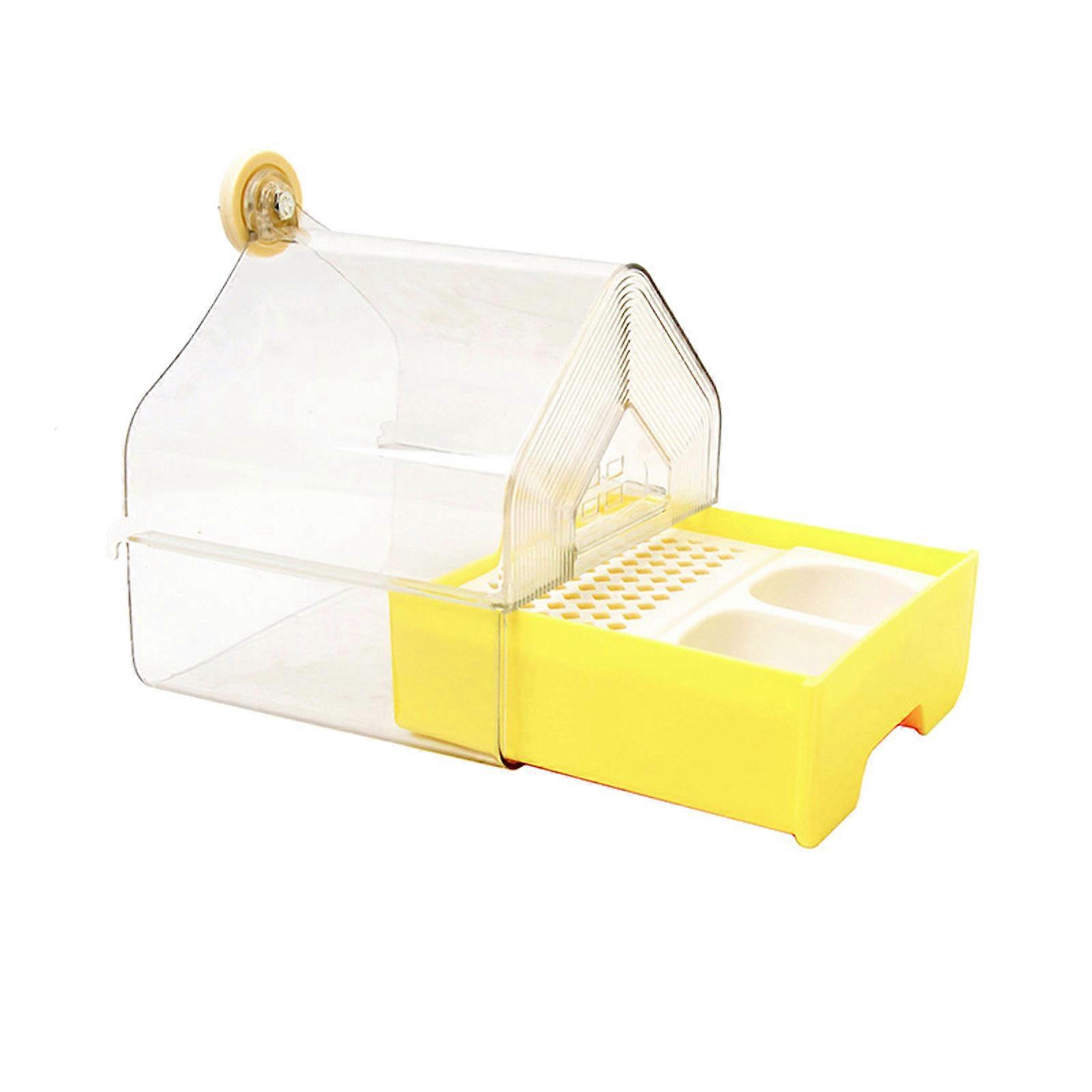 Space Efficient Conure Bath Feed Container Clear Observation Panel Secure Arrange Small Bird Habitats  Yellow