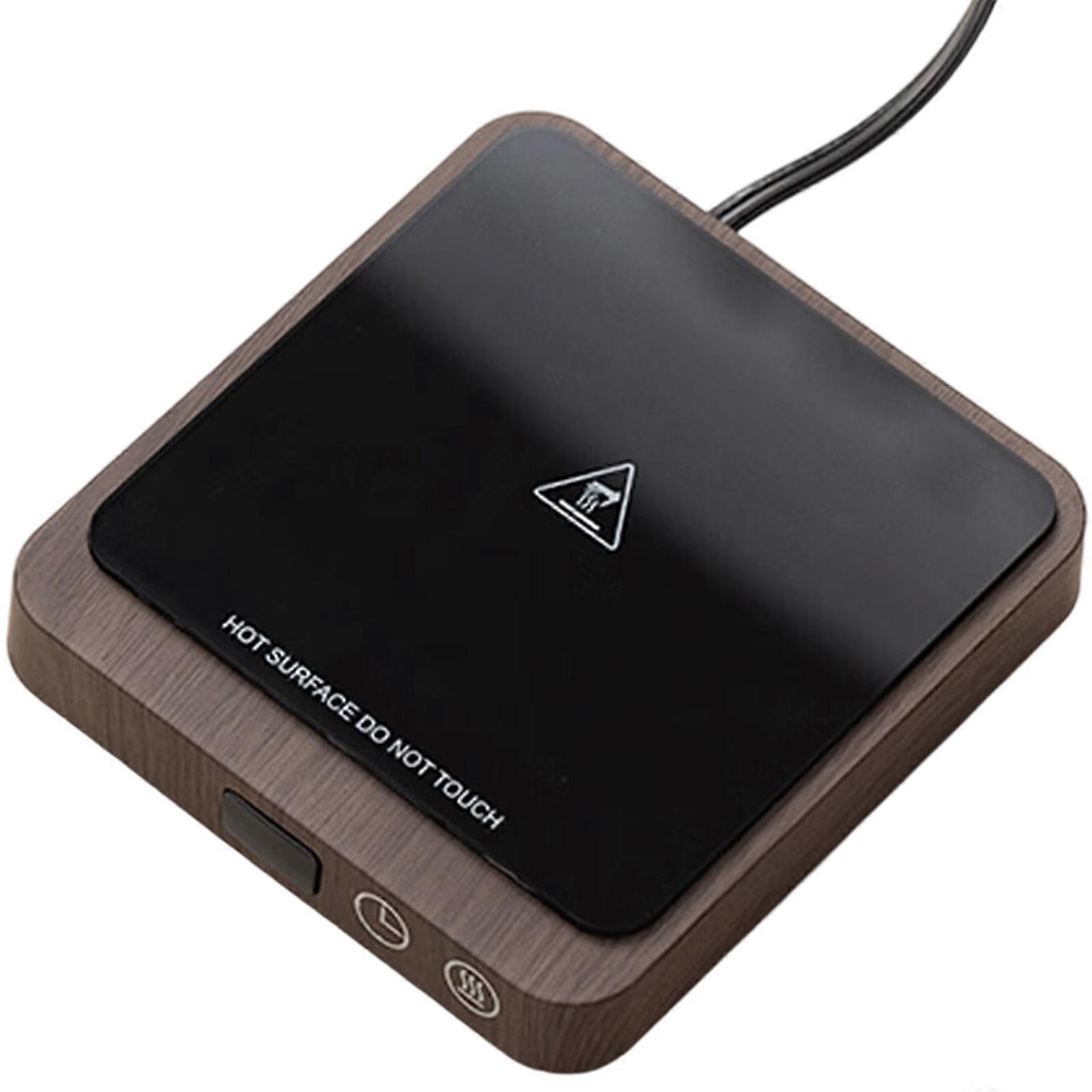 Digital Display Coffee Cups Warmer 70°C Temperature 8H Standby Cup Heating Mat Cup Warmer for Desk 5 Temp Settings  Wood grain