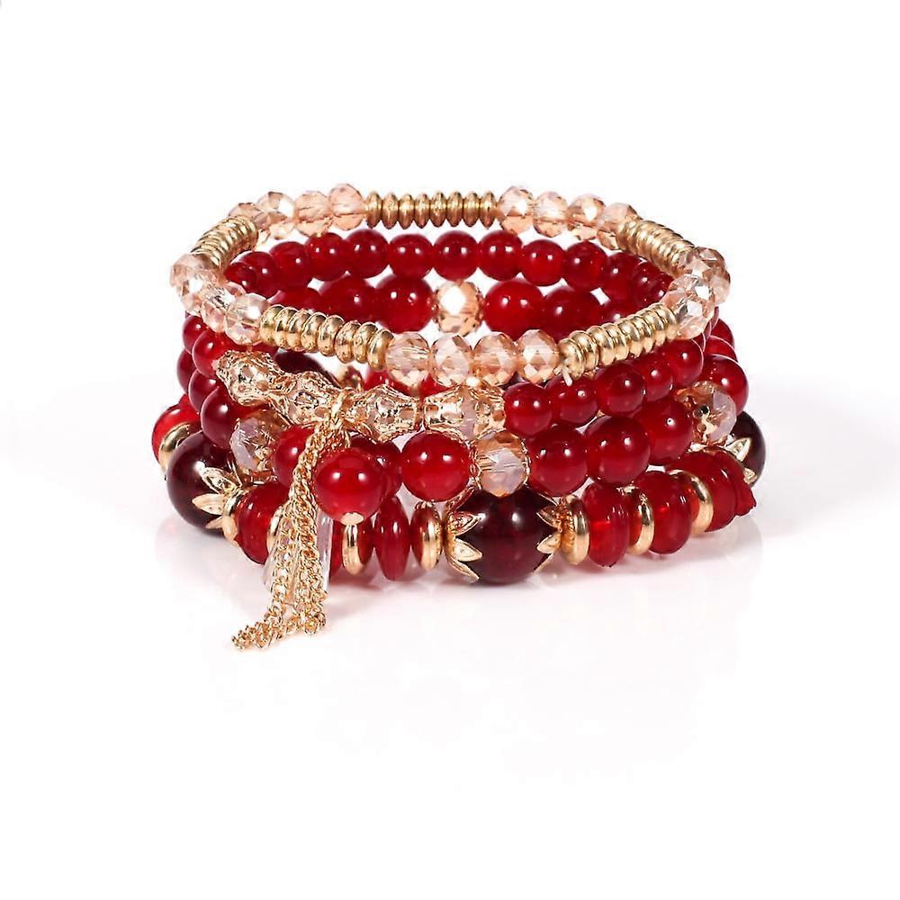Cterwk 1 Set Bohemian Stackable Bracelets for Women Multilayered Stretched Beaded Bracelets