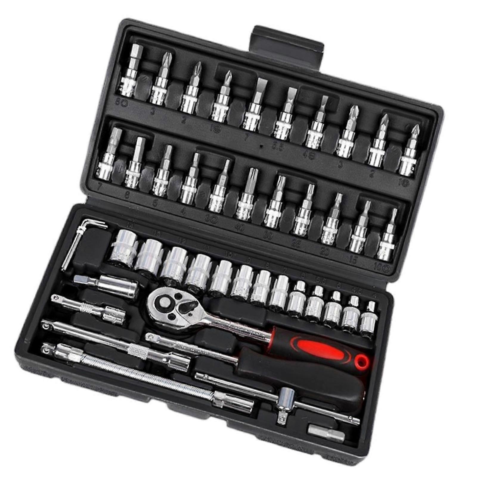 46Pcs Auto Repair Combination Ratchet Wrench Tool Auto Maintenance Vehicle Mounted Socket Repair Set with Storage Case Multicolor