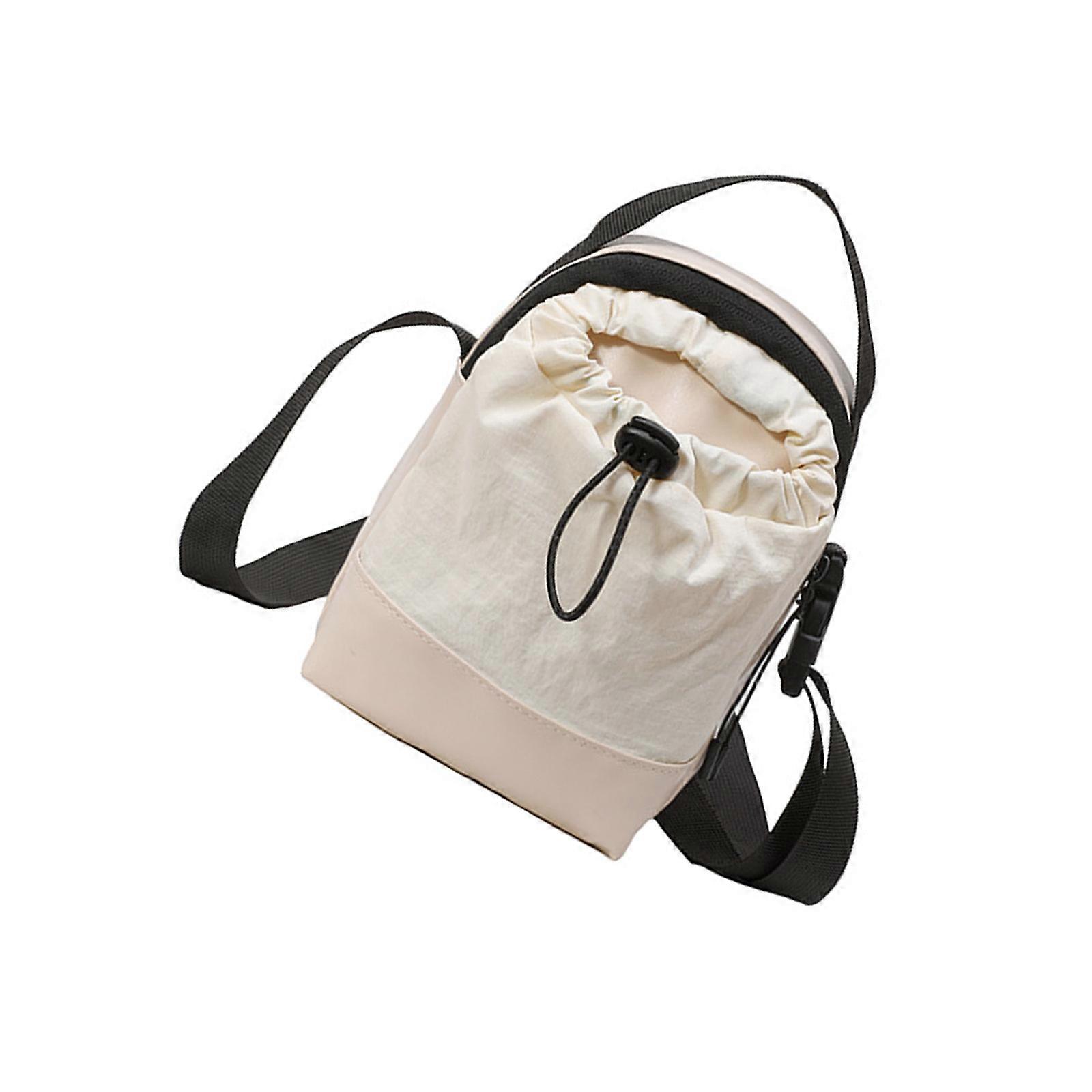 Fashionable Canvas Shoulder Bag With Convenient Drawstring Opening Crossbody Purse Satchel For Secure And Easy Access  White