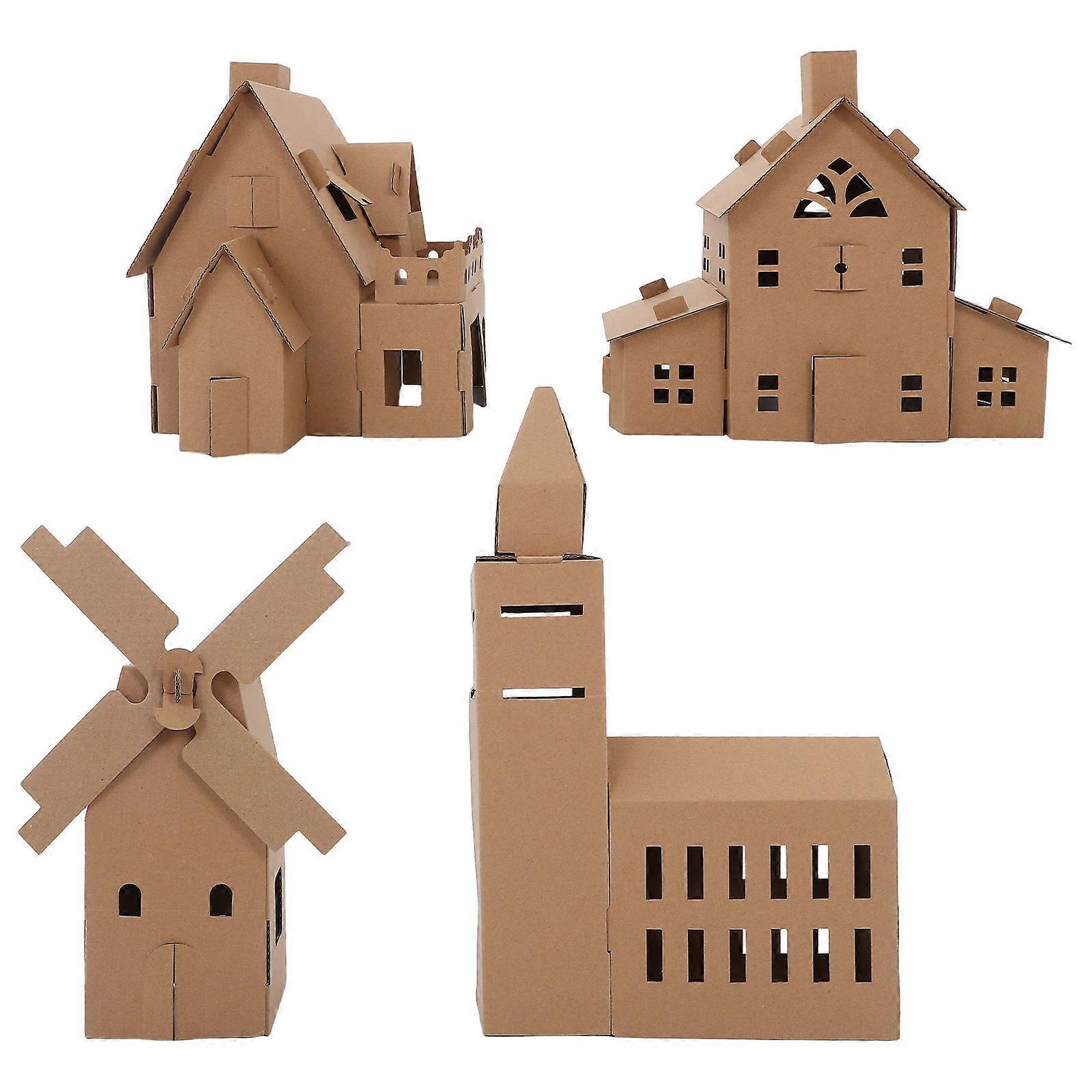 Kids DIY Tiny House Kit for Building 4Sets Craft Playhouse